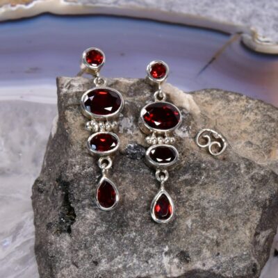 Granat Ohrring, 925er Silber, Edelstein Ohrringe (3074), Edelsteinschmuck